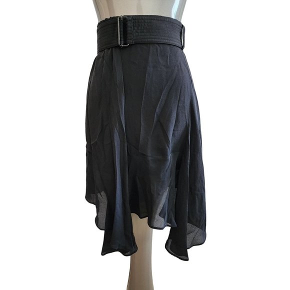 A.L.C. Belted Black Silk Skirt Ruffle Asemmetrical Solid Ruched ALC 0 - Picture 1 of 4